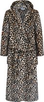 GAUBERT® Unisex Badjas Extra Lang met Capuchon en Ceintuur - Ochtendjas - Superzacht Coral Fleece - Heren Dames - Panterprint Zwart - Maat L/XL - 8211-Beige