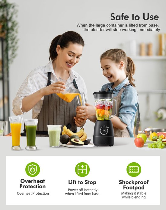 Professionele Blender & Smoothie Maker - 1500W Krachtig & Glazen Kan — afbeelding 3