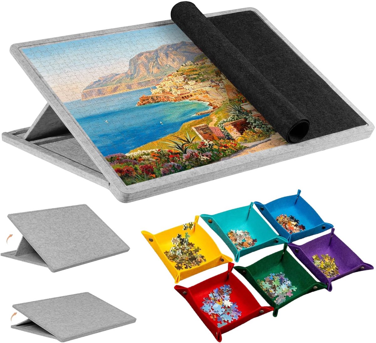 SnelShoppen - Kantelbaar Puzzelbord voor 1000 Stukjes met Verstelbare Standaard, 6 Sorteervakken en Antislip Vilten Plank voor Ergonomisch Puzzelen en