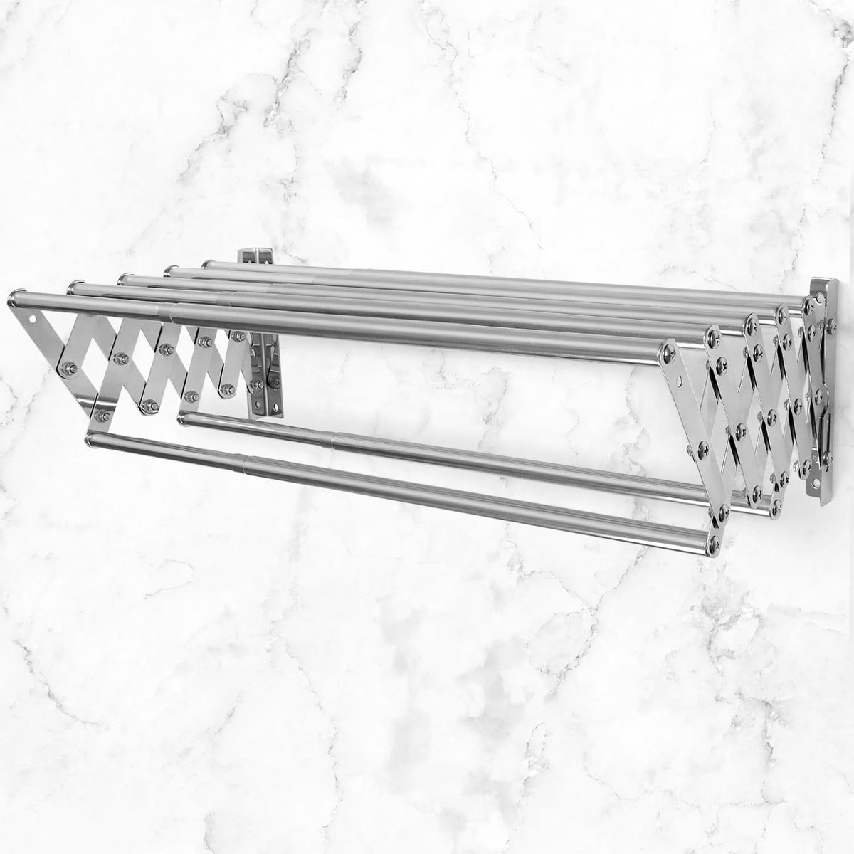 SnelShoppen - Opvouwbare Kleding Airer Wandmontage Uitschuifbare Kleding Droogrek met 7 Stangen voor Balkon Wasruimte Badkamer Kledingdroger