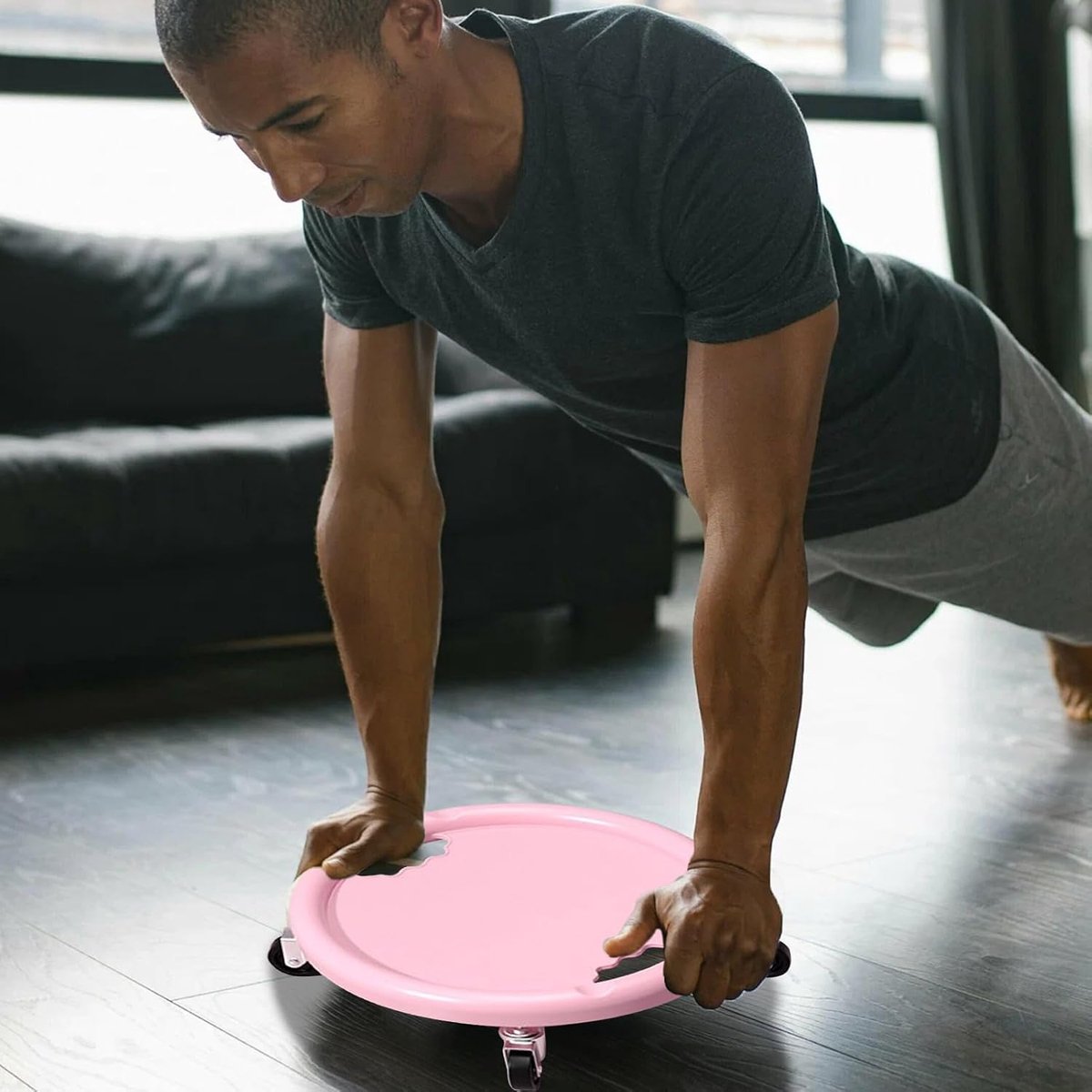 Buiktrainingsslider - Buikroller Wiel - Thuis Fitness - 360 Graden Spinner - Incl. Knie mat - Roze