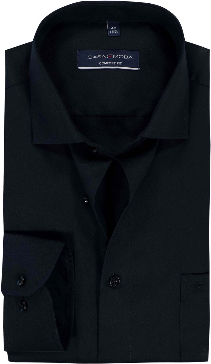 CASA MODA comfort fit overhemd - mouwlengte 7 - twill - zwart - Strijkvrij - Boordmaat: 48 (EU maat: 3XL)
