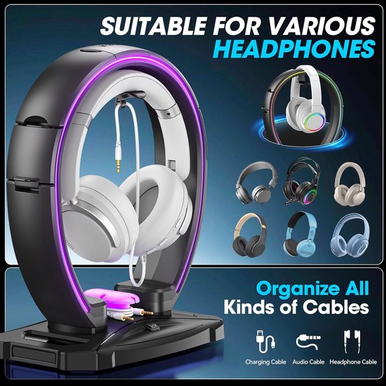 RGB Headset & Controller Standaard met 9 Lichtmodi en Kabelorganizer — afbeelding 5
