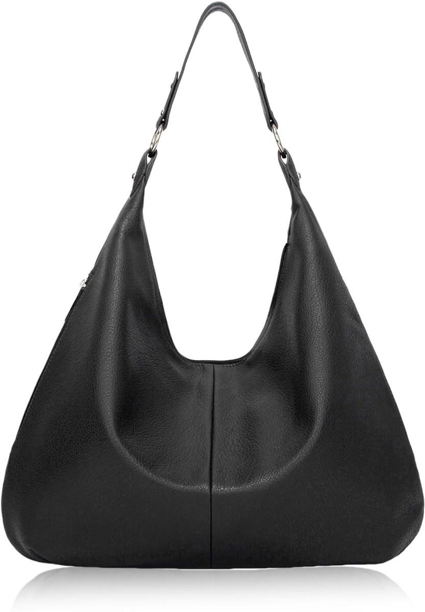 SnelShoppen - Dames Tote Bag, Grote Schoudertas van PU-leer, Vintage Hobo Tas, Shopper voor School, Kantoor, Werk, Reizen, Winkelen, Zwart, 44x33 cm