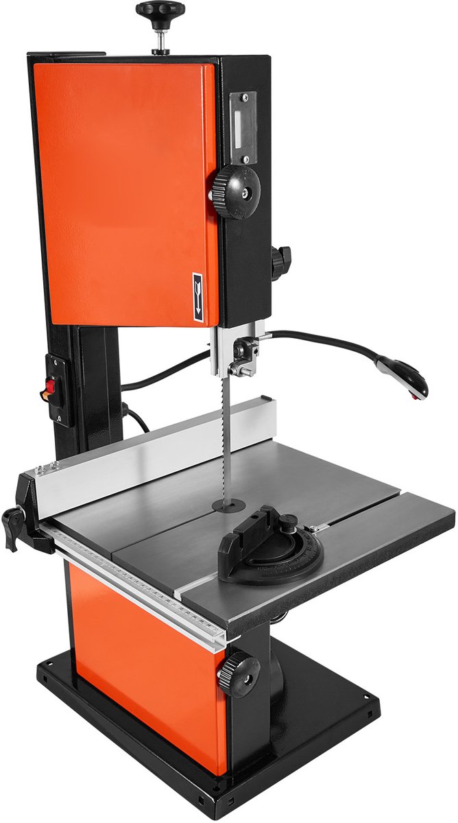 Lintzaag met 254 mm Zaagbreedte, Tweesnelheden Houtzaagmachine met 373 W Motor (1/2 Pk), 160 mm Zaaghoogte, 335 X 340 mm Gietijzeren Tafel, Voorzien van 360° Werkverlichting, Verstekgeleider en Parallelgeleider