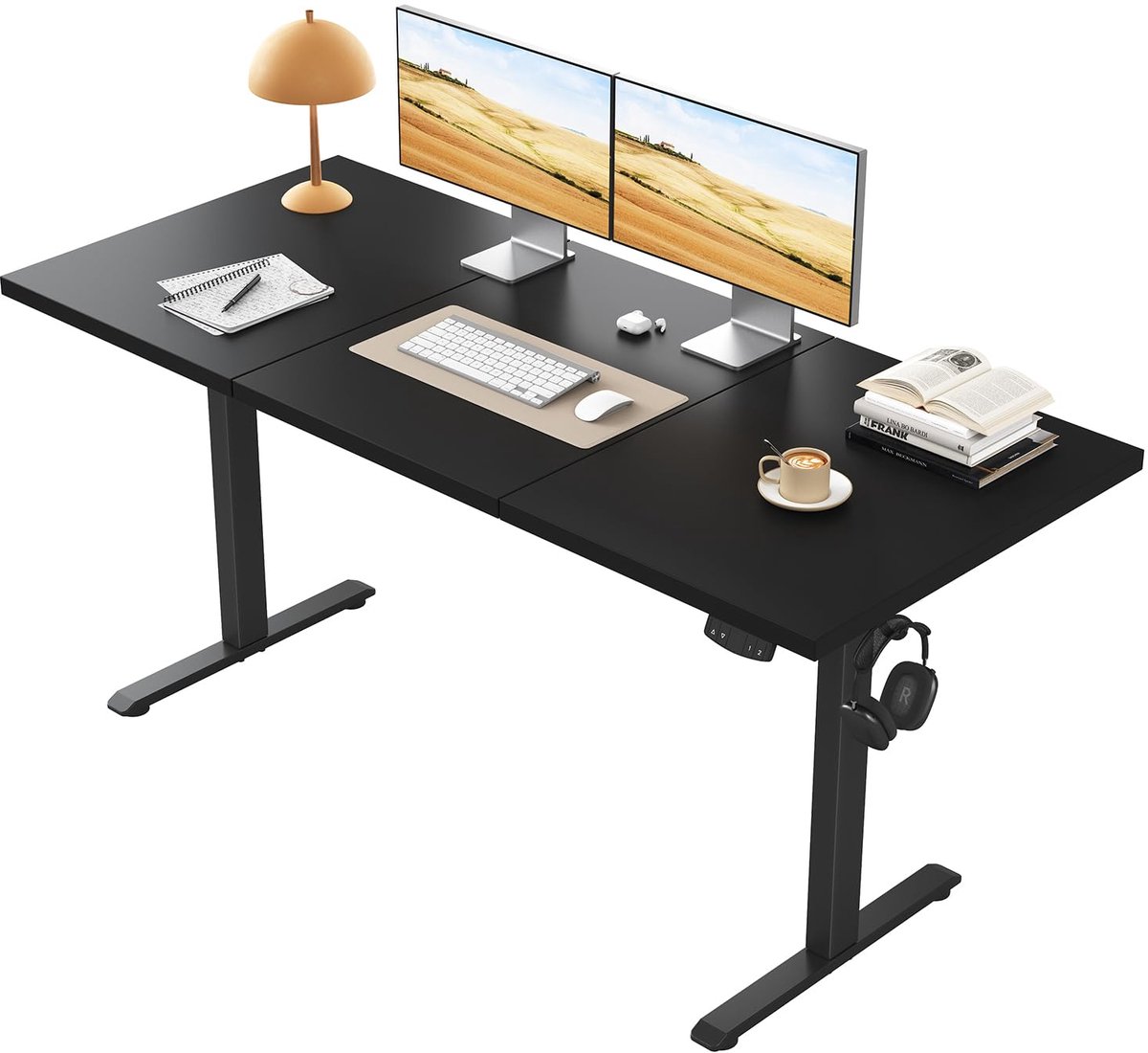 SnelShoppen - In Hoogte Verstelbaar Bureau - Elektrisch Sta-Zit Bureau 160x60 cm - Zwart - Met 2 Geheugenfuncties - Ideaal voor Thuiswerken en Kantoor