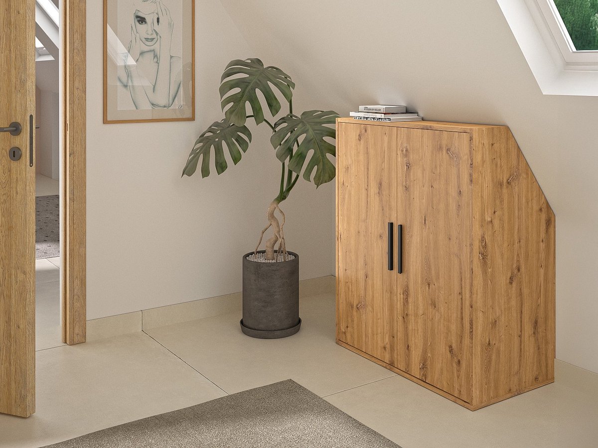 Vente-unique Kast voor onder schuin dak 2 deuren - Kleur: naturel ADEZIO