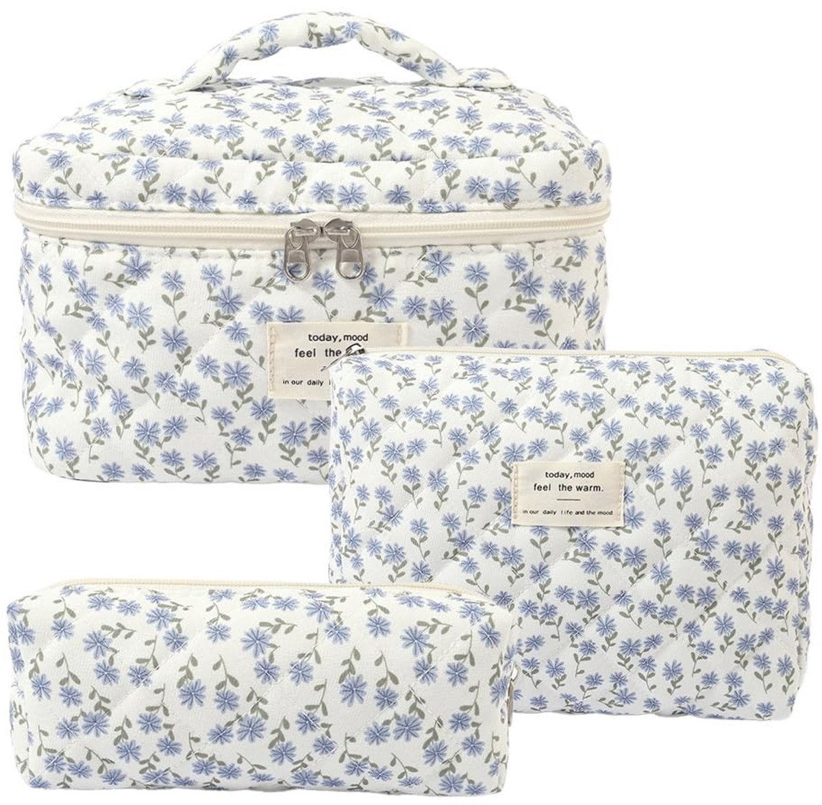 Dailygoods - 3-delige Make-up Tas Set voor Dames - Aesthetic Bloemen Toilettas
