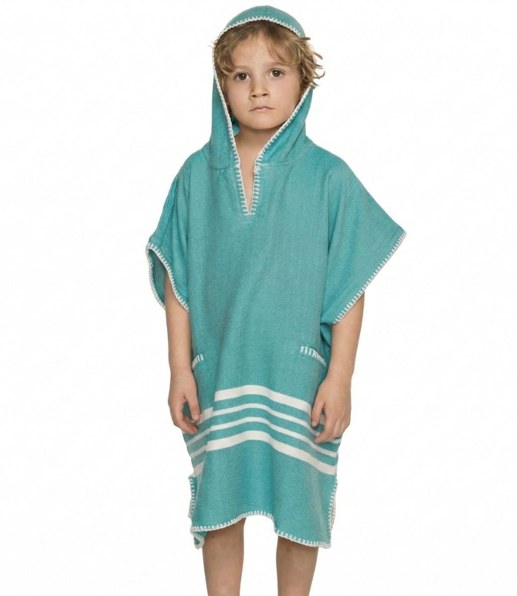 Kinder Strandponcho Emerald - 10-11 jaar - - jongens/meisjes/unisex pasvorm - poncho handdoek voor kinderen met capuchon - zwemponcho - badcape - badponcho