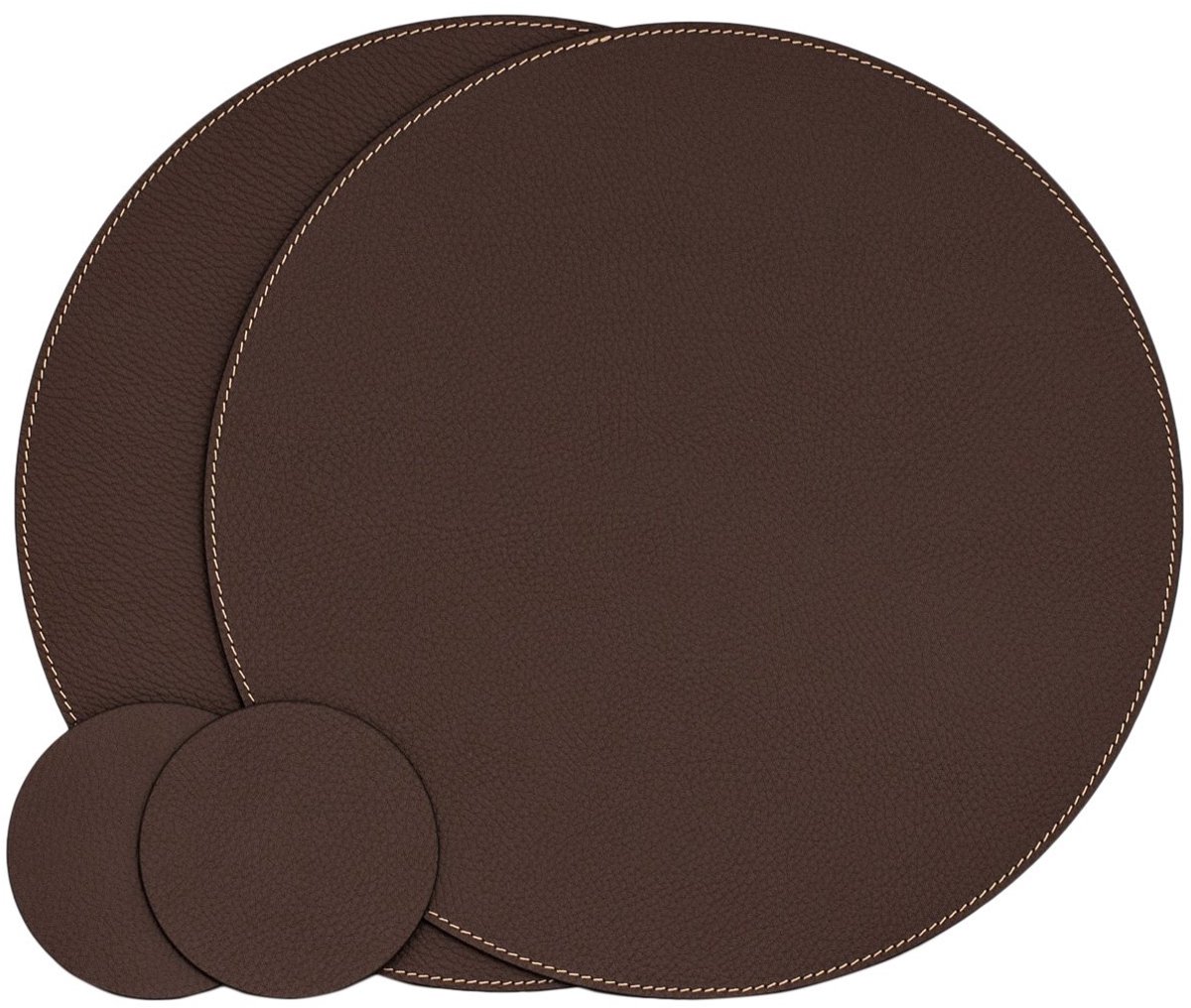 Dailygoods - Set van 2 Ronde Onderzetters en Placemat van Gerecycled Leer