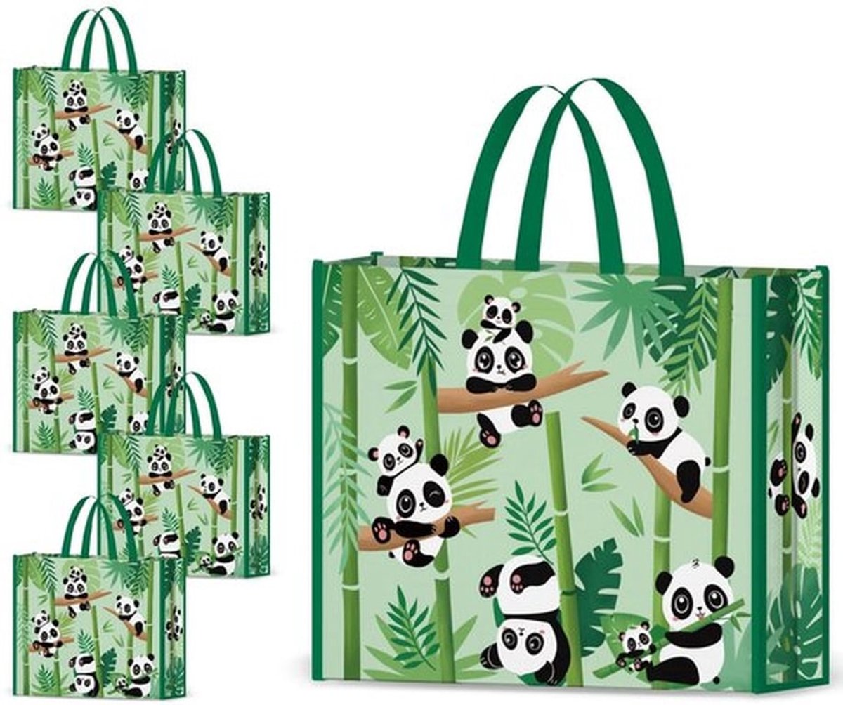 Herbruikbare Boodschappentassen - Bamboe Tassen - Waterdicht - 5 Pack - Sterk en Duurzaam - Ideaal voor Boodschappen - Panda Design