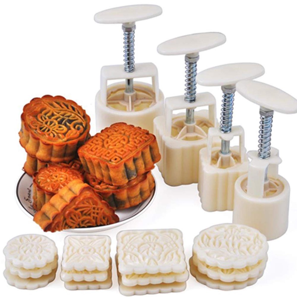 Dailygoods - Mooncake Stempelset - 4 Sets met 12 Verschillende Patronen voor DIY Bakken