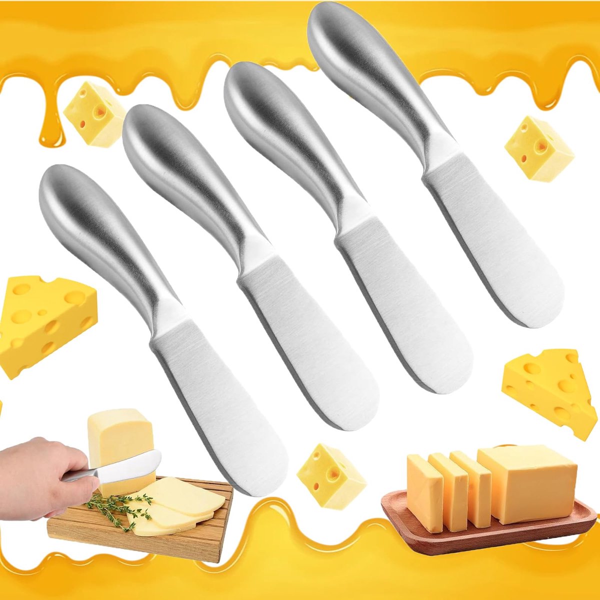 Dailygoods - 4 Stuks Roestvrijstalen Boter- en Kaasschijven - Multifunctionele Keukenmessen