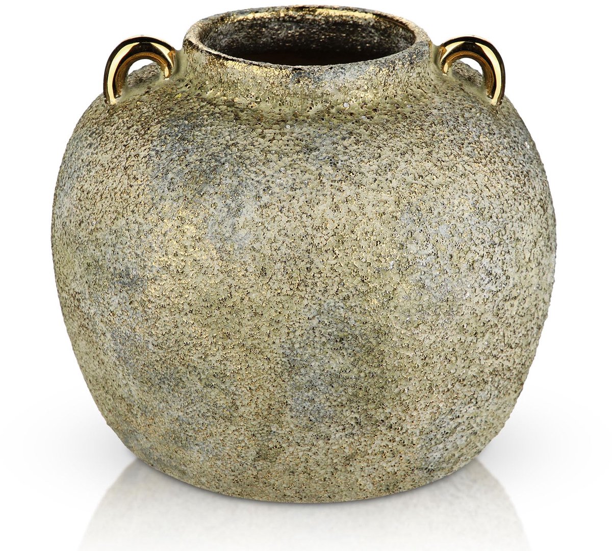 Dailygoods - Rustieke Gouden Vaas voor Bloemen - 20 cm Keramische Vintage Vaas met Handgrepen