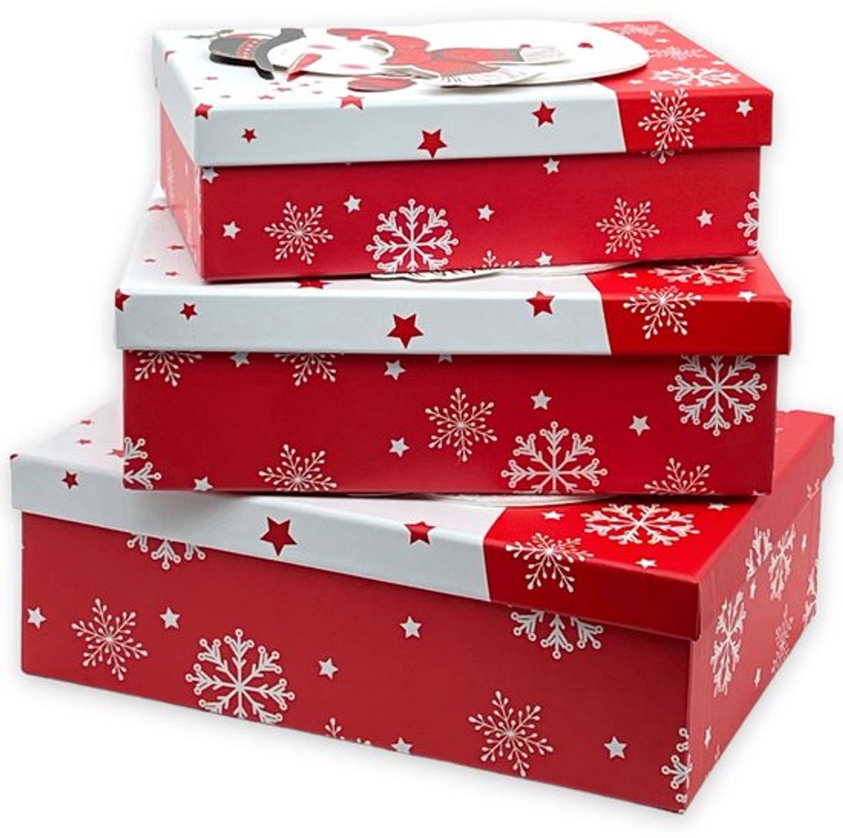 Geschenkdoos 3-delige set - Geschenkdozen - Cadeauverpakking - Kerstmis - 3D-motief (sneeuwman) - Perfect voor feestdagen