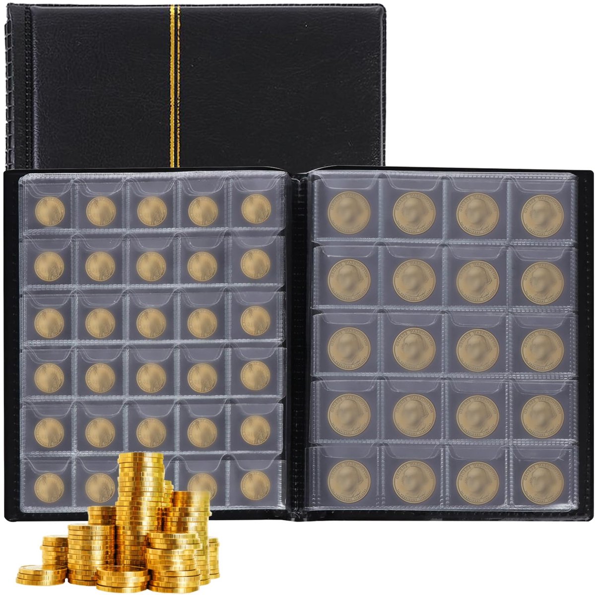 Dailygoods - Muntalbum met 250 Compartimenten - Leerlook, Ideaal voor Muntverzamelaars