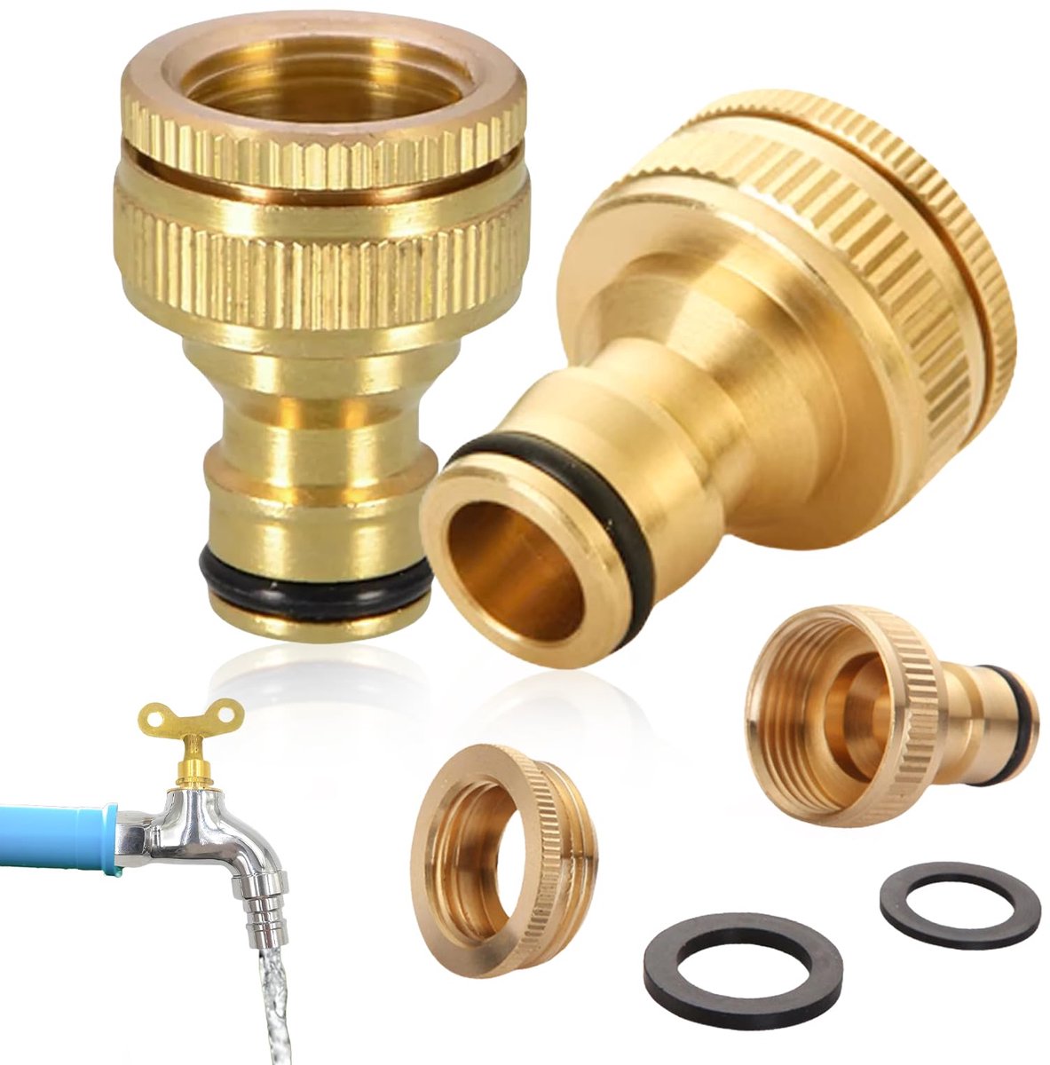 Dailygoods - Kraanadapter 2 stuks - Messing slangaansluitingen voor waterslangen