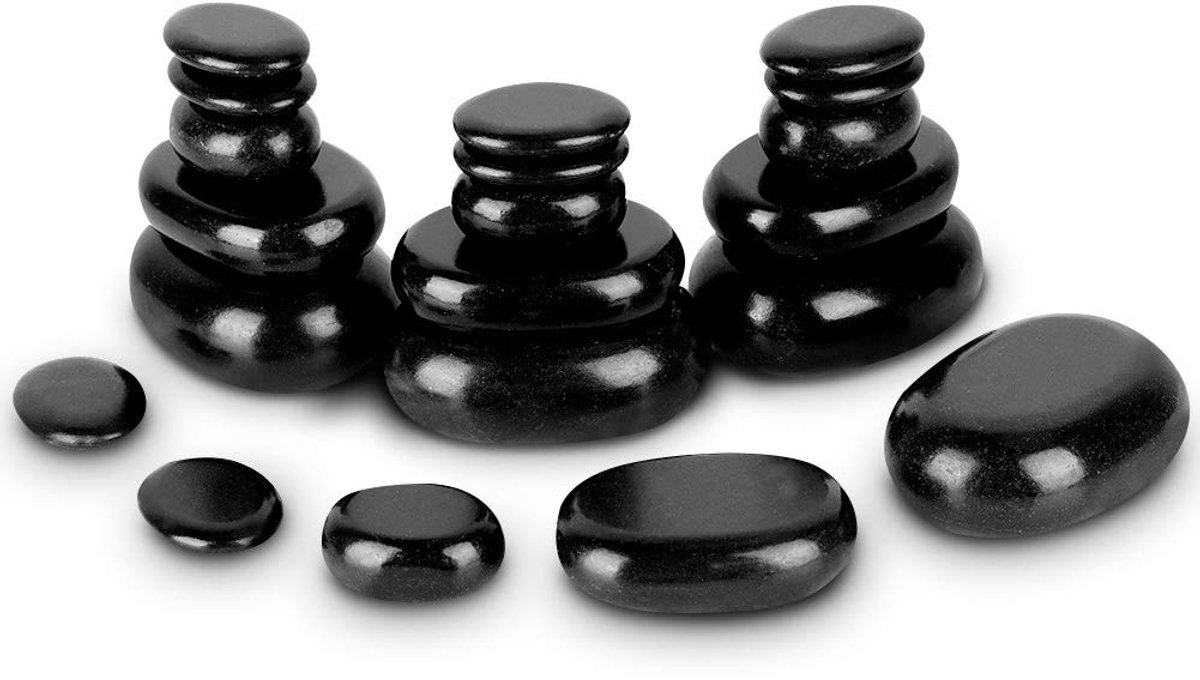 Dailygoods - Hot Stone Massage Set - Zwarte Basalt Stenen - Perfect voor Ontspanning - 20 Stuks - Lichaamsmassage - Geschikt voor Spa en Pedicure