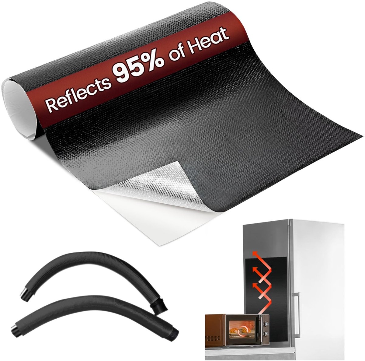 Dailygoods- Hittebeschermingsmat 30 x 60 cm - Zelfklevend - Aluminium - Reflecteert 95% warmtestraling - Temperatuur tot 550 °C - Bescherming voor gevoelige oppervlakken - Warmtebeschermfolie