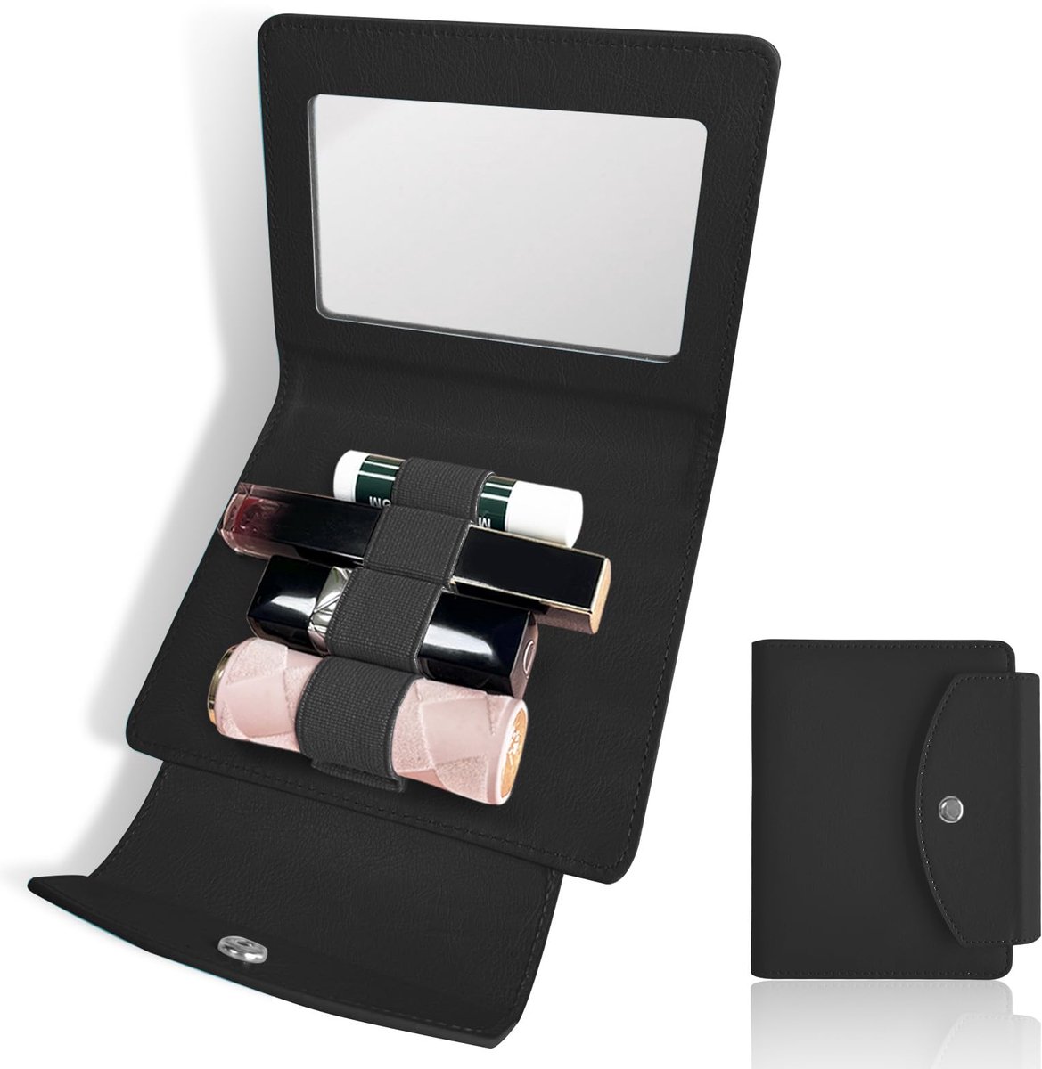 Dailygoods - PU Lederen Lippenstift Etui met Spiegel - Zwart