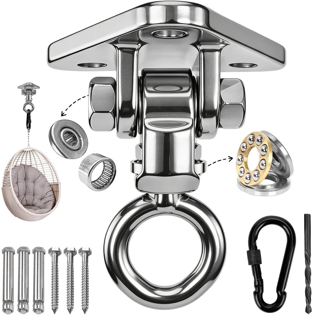 Dailygoods - 360° Draaibare Plafondhaken - Zware Roestvrijstalen Ophangsystemen