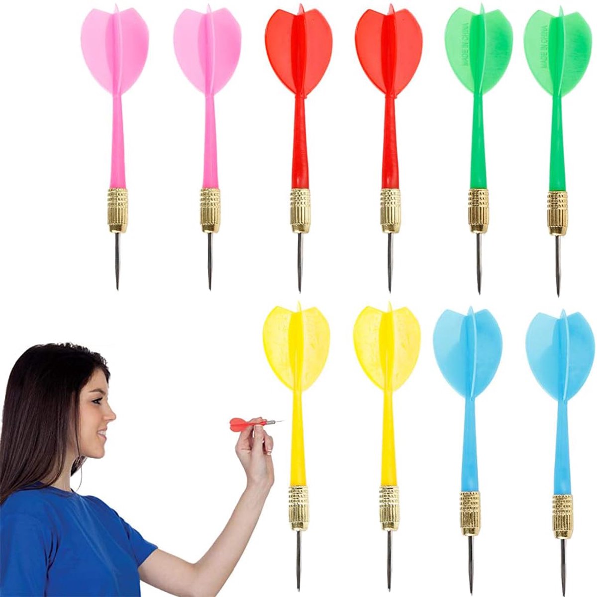 Dailygoods - Set van 10 Professionele Stalen Darts met Vliegtuigen (5 Kleuren)