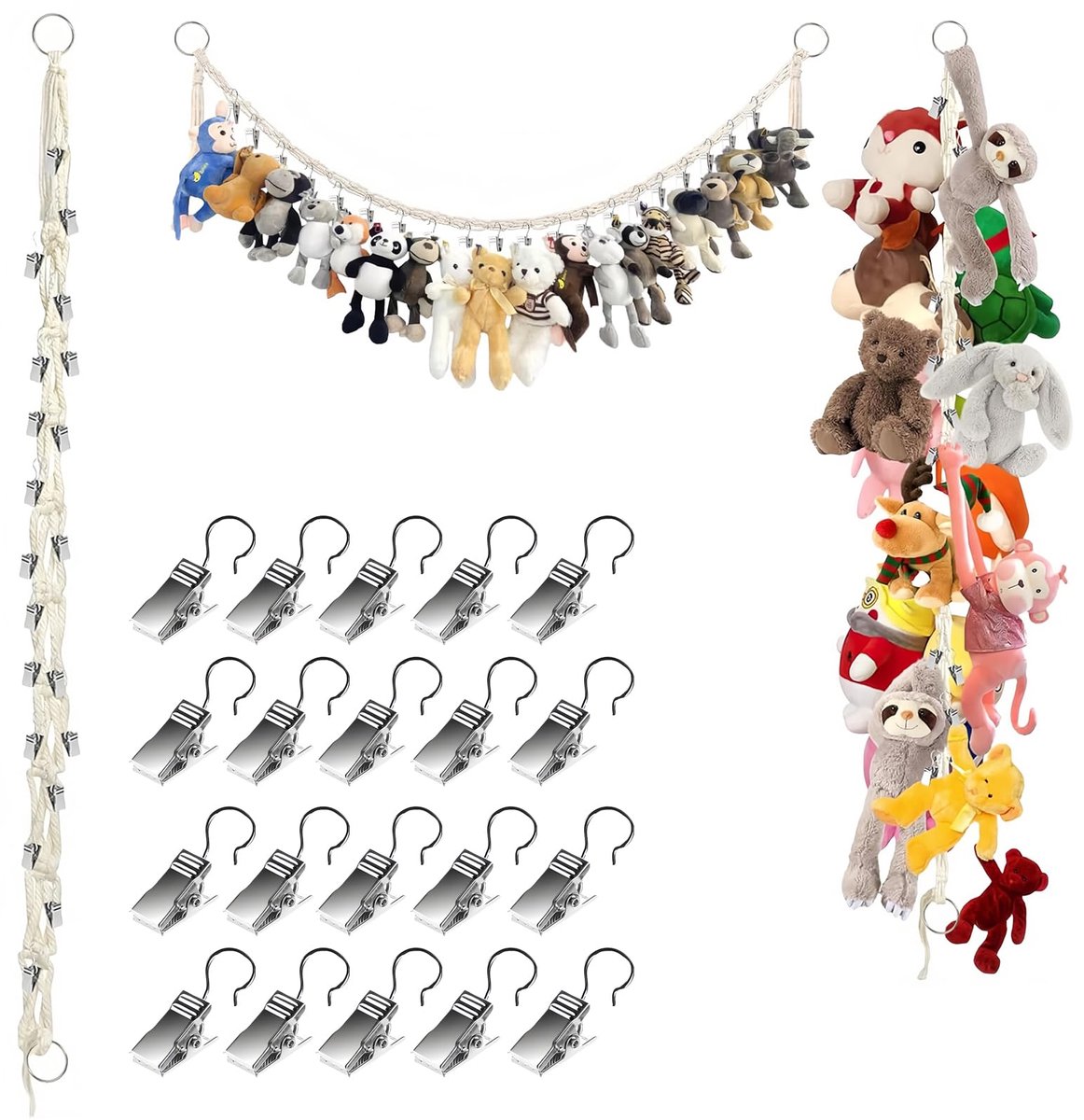 Dailygoods - 2m Houder voor het Ophangen van Pluche Speelgoed met 20 Clips