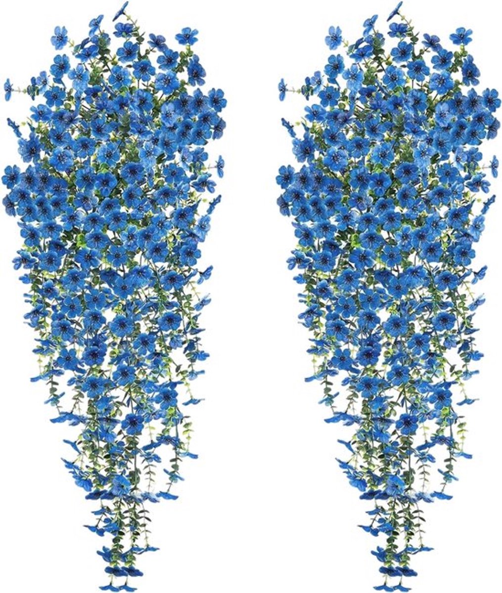 SnelShoppen - Set van 4 Kunstbloemen voor Hangend Gebruik 77 cm - Blauwe Kunstplanten voor