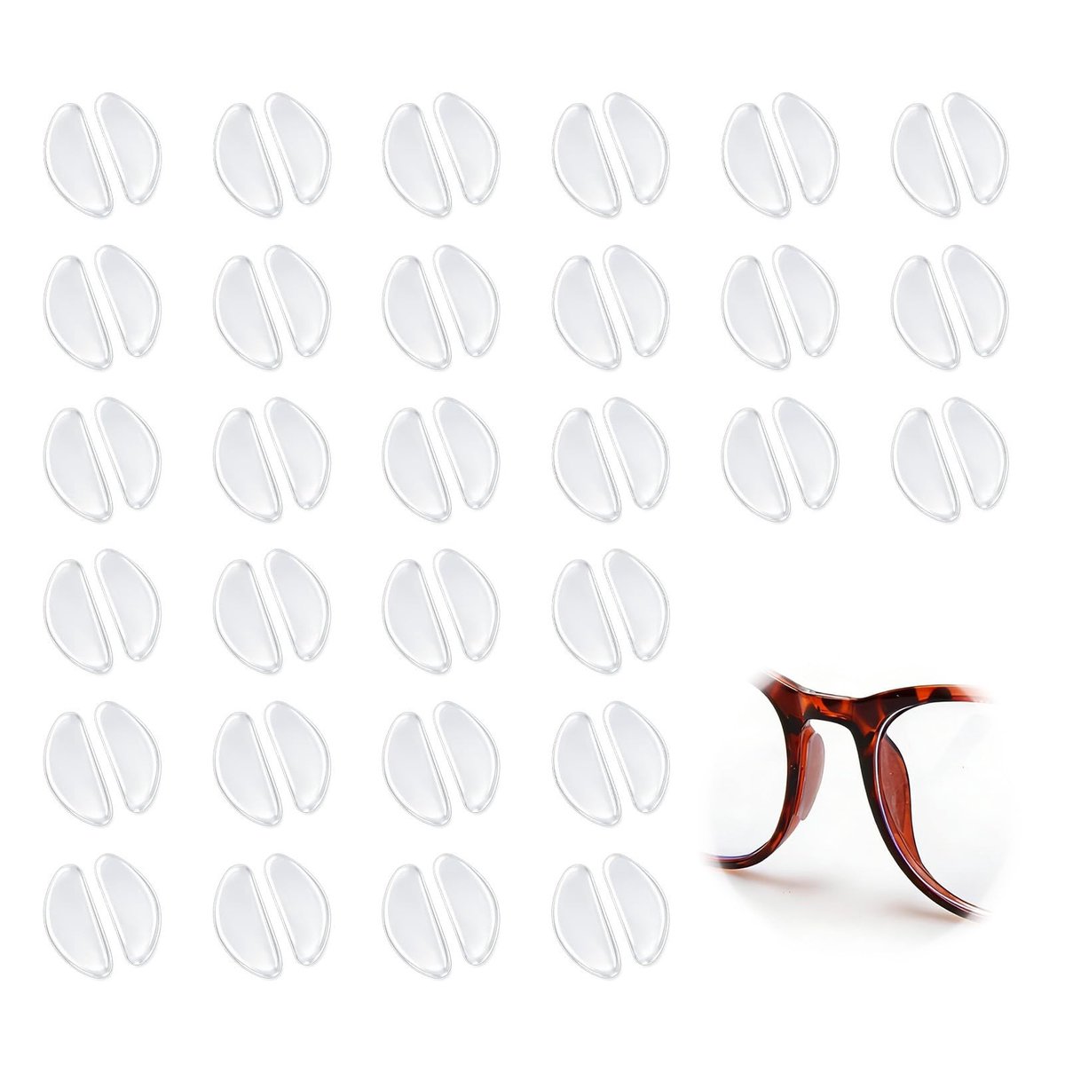 Dailygoods - Neusbrilkussen D-Type - Transparante Siliconen Brilpads, 30 Stuks