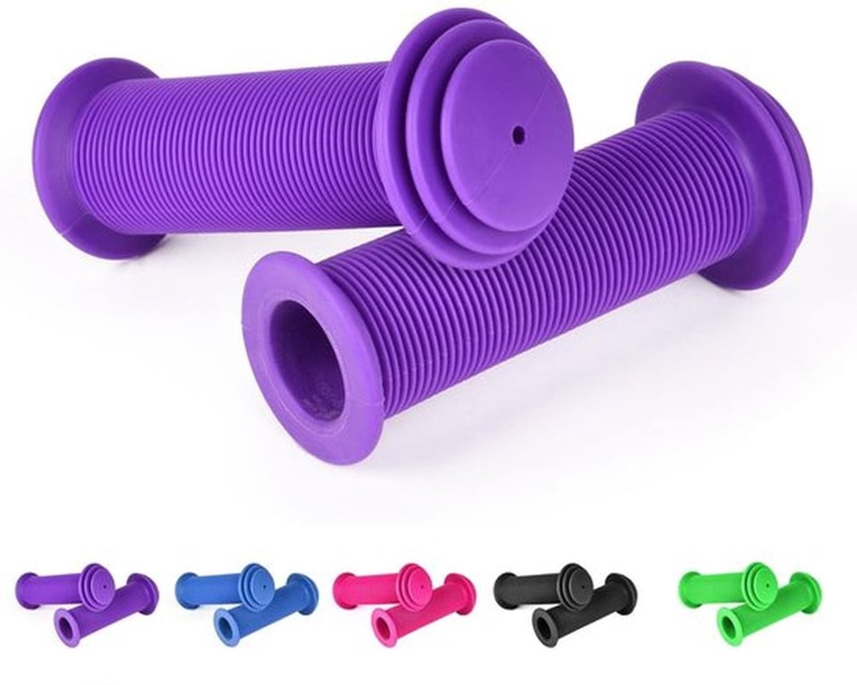 - Fiets Handvatten - Kinderfiets-handvatten - Schokbescherming - Paars - Rubber stuurgrips - Antislip - Geschikt voor kinderen - 22mm