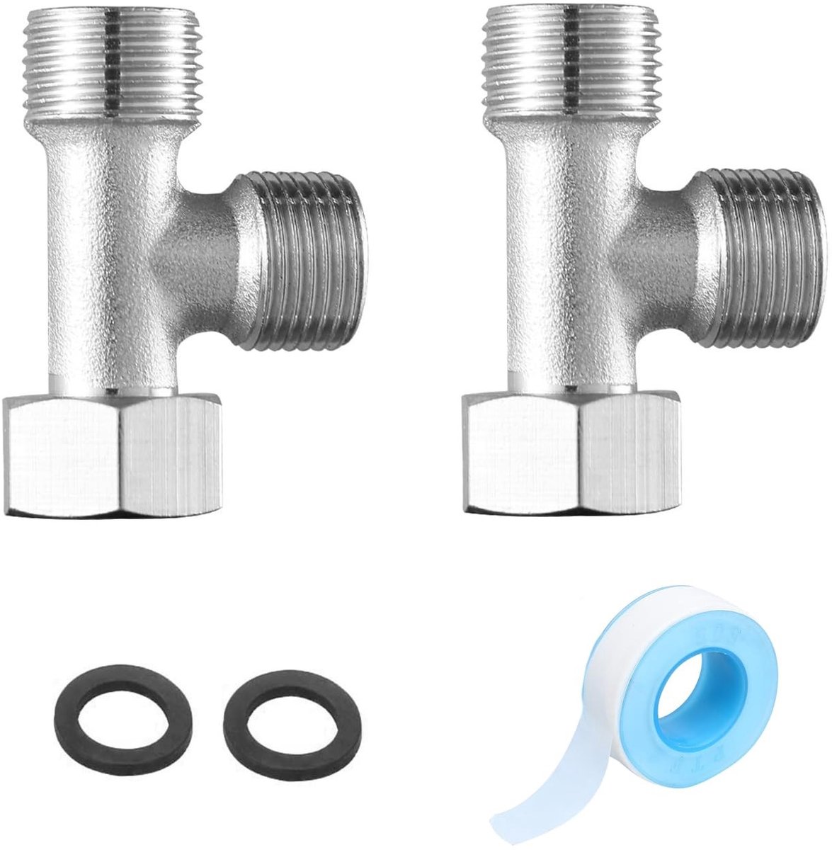 Dailygoods- Verbindingsventiel 3-weg - Messing - 2 stuks - Hoekventiel - Aansluitventiel - 3/8 inch - Inclusief sluitringen - Waterverdeler