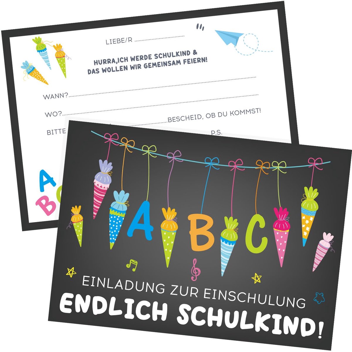 Dailygoods - 12 Uitnodigingskaarten Eerste Schooldag - Voor Jongens en Meisjes