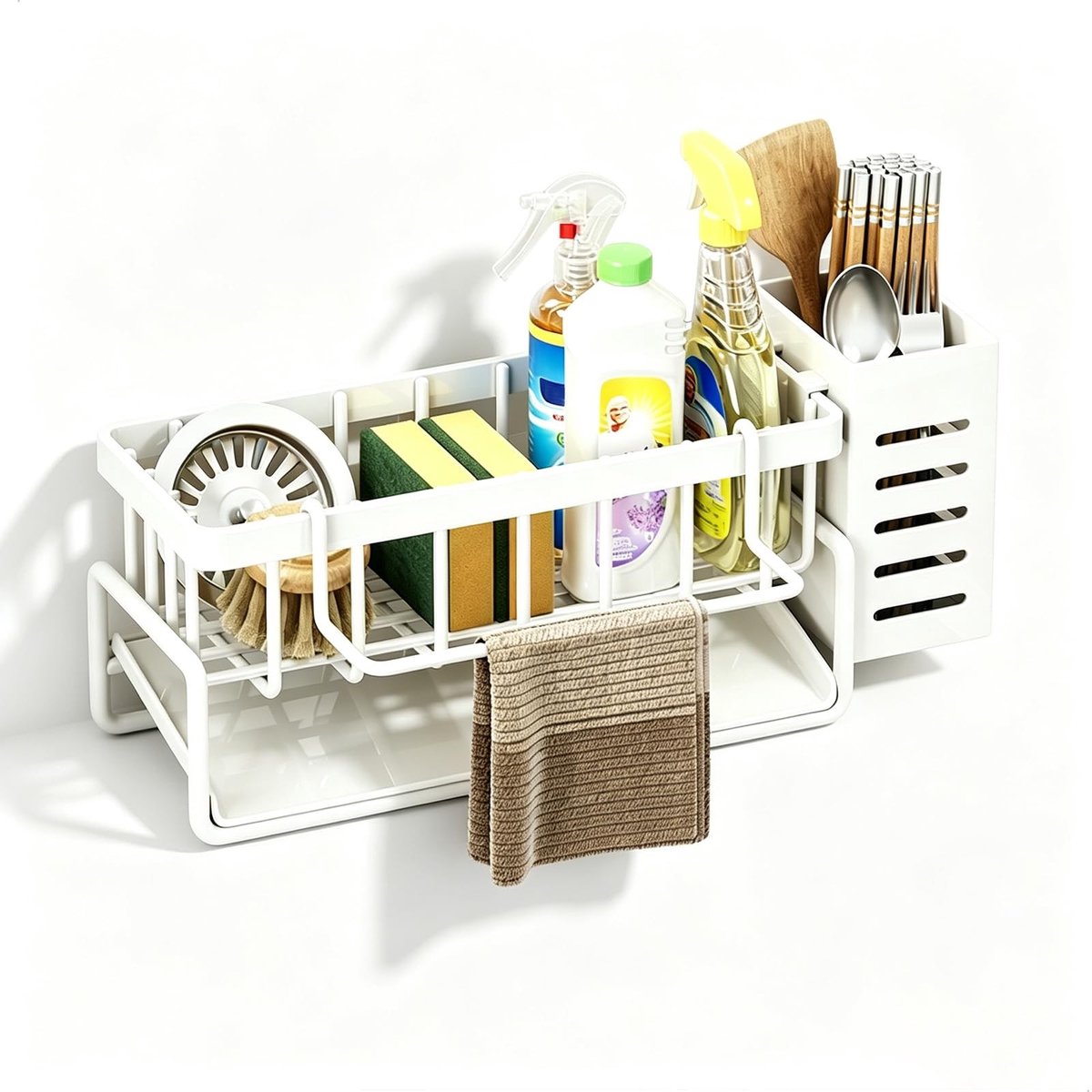 Dailygoods - Keukengootsteenorganizer met Afwasborstelhouder en Sponshouder - Wit