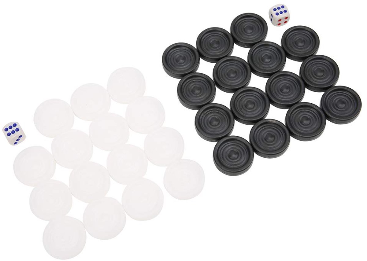 Dailygoods - Black and White Backgammon Set voor Kinderen - 32 Stuks Plastic Spelstukken