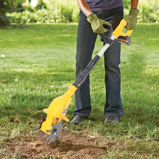 Accu Tuinfrees - Draadloze Grondbewerker - Tuinonderhoud - Modderbescherming - Verstelbaar 117 cm - Geel Zwart — afbeelding 2
