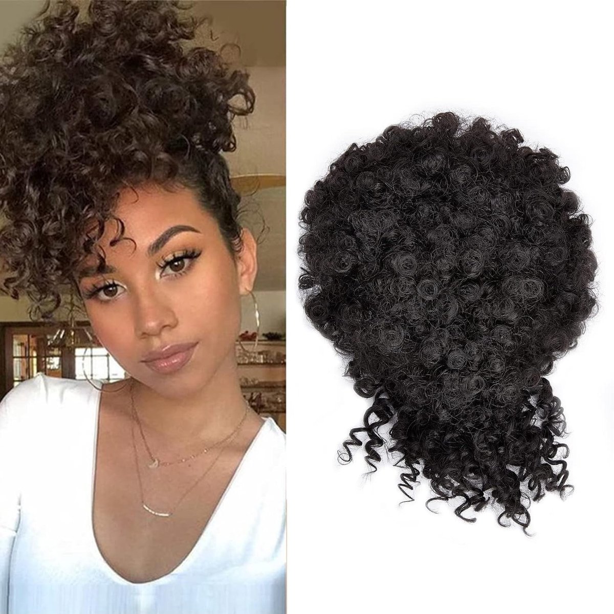 Dailygoods - Updo Black Pineapple Afro Puff Trekkoord Paardenstaart met Franjes