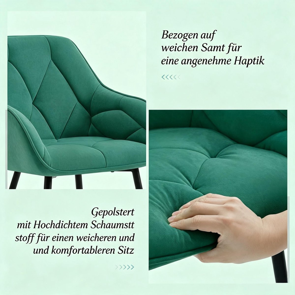 COVREO Eetkamerstoel 45,5x45x83,5 cm turquoise velvet, met armleuningen