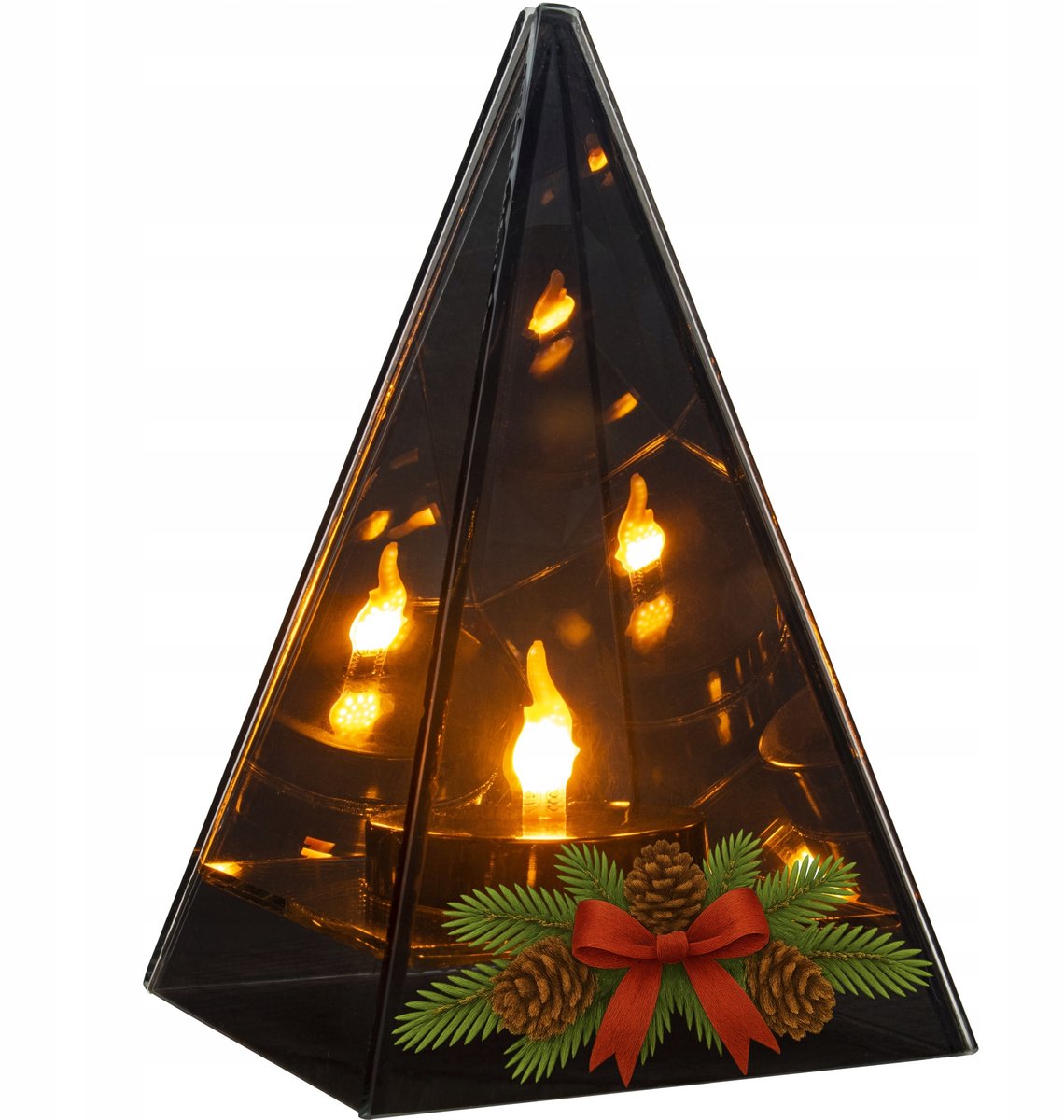 LED Graf Lampion Piramide 20cm - Vlam Effect, Spiegelglas, Warm Licht