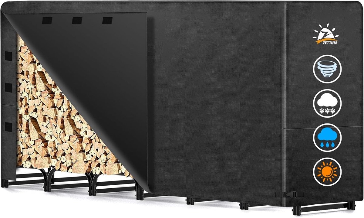Robuuste Houtopslag voor Buiten, 243 x 35 x 121 CM, Waterdichte Houtberging met Dekzeil, Ideaal voor Tuin en Terras