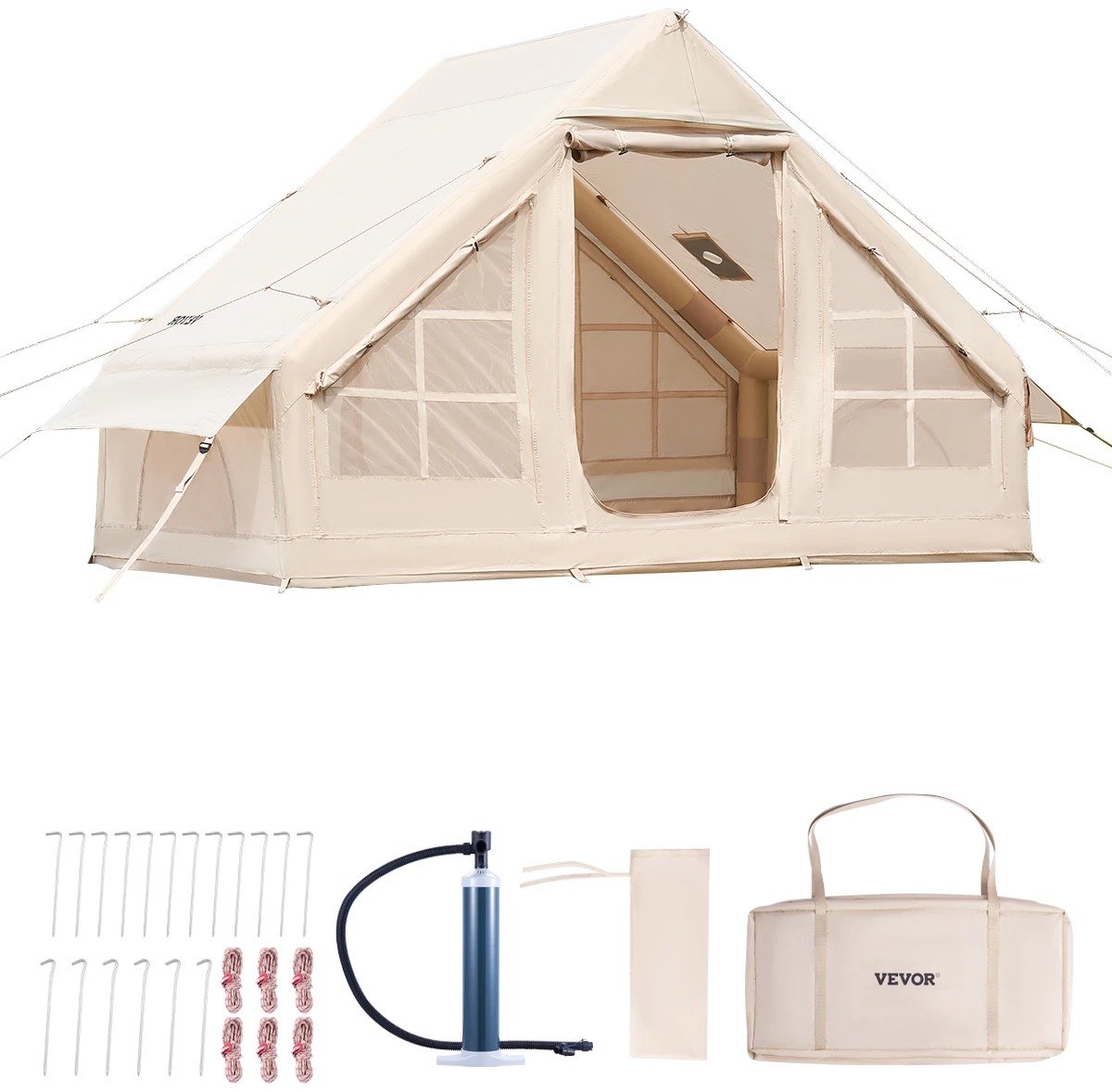Brandistry - Kampeertent - Opblaasbare Kampeertent - Inclusief Opbergtas - 4x3,1m - Eenvoudige installatie - Waterdicht - Beige
