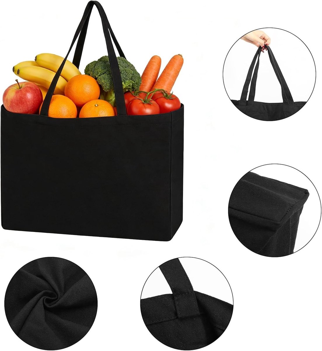 Grote Boodschappentas - Zwart - 45 x 35 cm - Katoenen Herbruikbare Tas - Voor Winkelen en Sport