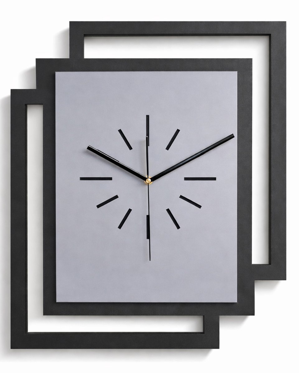 Handgemaakte Grote Houten Wandklok – Modern Minimalistisch Design, Rechthoekig Verticaal, Geruisloos, Zonder Tikkend Geluid – Voor Woonkamer, Slaapkamer, Keuken – Unieke Wanddecoratie, Industrieel Design & Stil Uurwerk, zwart en grijs