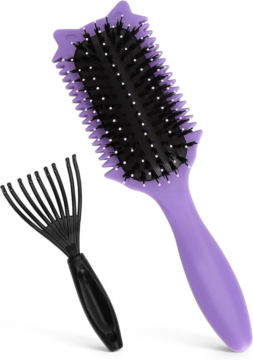 Krulborstel - Paars - 6,5 x 23,5 cm - Met Wildzwijnharen en Nylon Pinnen - Voor Gedefinieerde Krullen en Volume