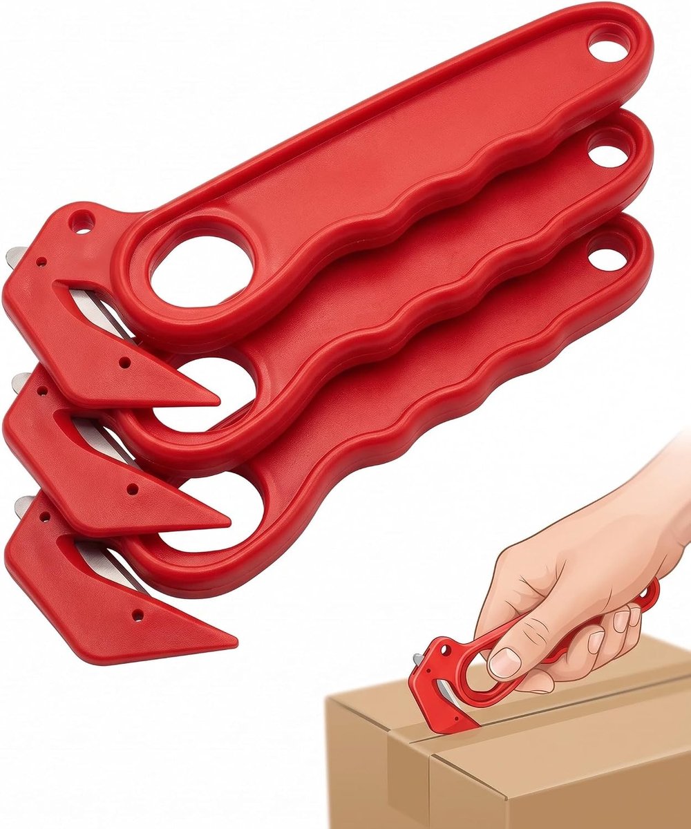Veiligheidsmes - Rood - Set van 3 - Antislip Handgreep - Voor Kantoor en Thuis