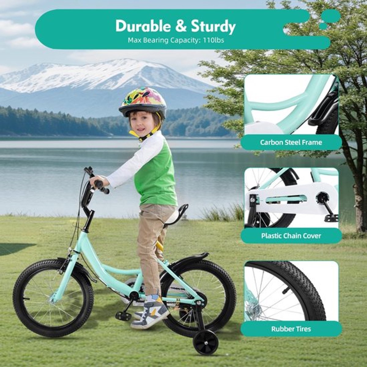 16 inch kinderfiets met steunwielen voor kinderen van 5 tot 8 jaar