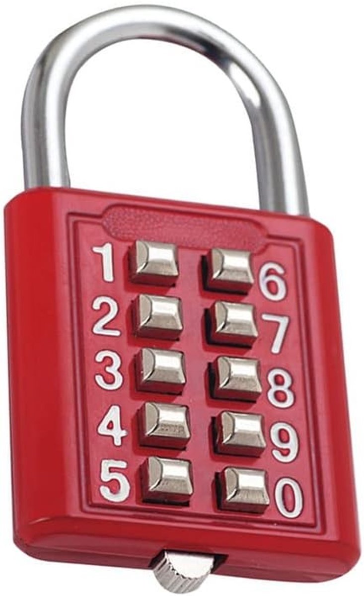 Veiligheidscombinatieslot met 10 Cijfers - Antidiefstal Hangslot voor School, Buitenpoort en Gymopslag (Rood)