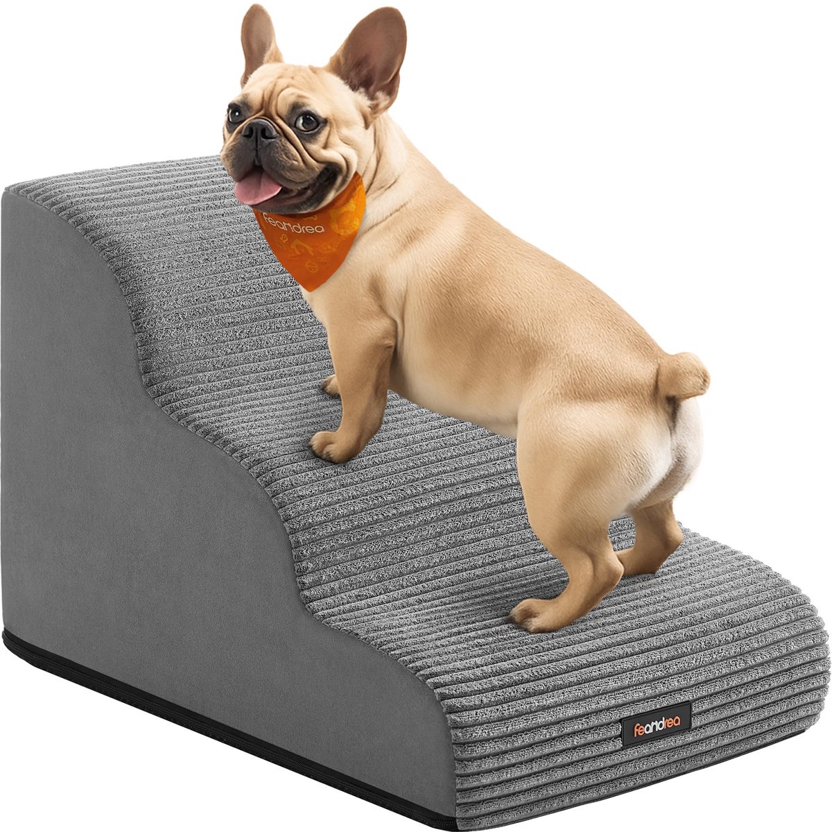 Hondentrapje met 3 Treden - Hondenhelling voor Kleine Honden & Katten - Antislip Traptreden voor Bed en Bank - Waterafstotend met Afneembare Wasbare Hoes - Met Handgreep - Duifgrijs