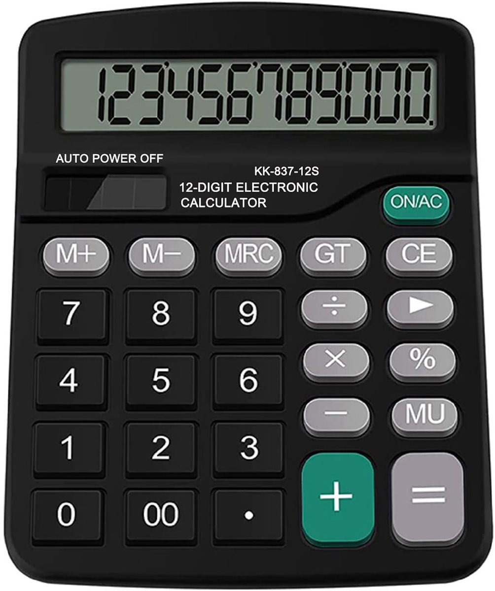 Grote bureaucalculator - Groot formaat - Werkt op zonne-energie - Zwart