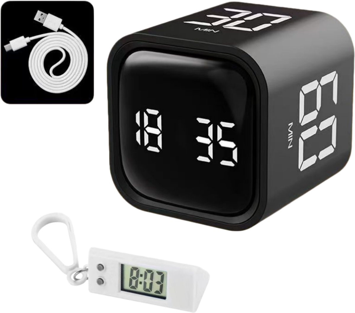 Namajunas - Zwaartekracht sensor timer - Met gratis mini digitale sleutelhanger - Pomodoro timer - Blokvormige afteltimer - Geschikt voor tijdmanagement op kantoor, tijdens het studeren, voor kinderen, in de keuken en tijdens het sporten
