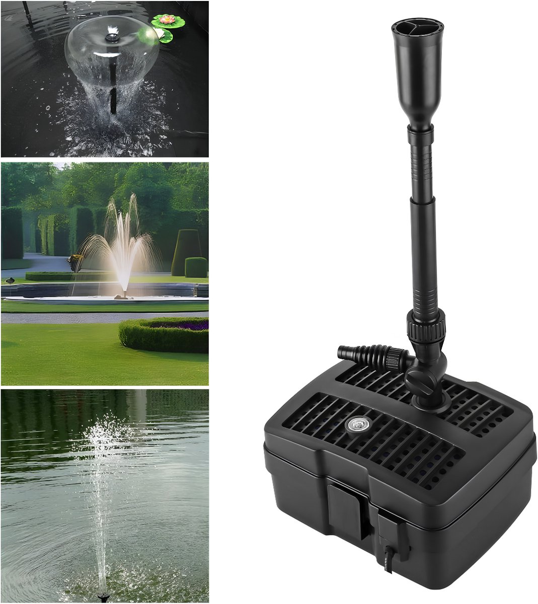 Lìon® Vijverfilter - 4 in 1 Pondpompfontein Met Filter - Onderwaterfilter - Zwart - 24cm x 18cm x 47cm